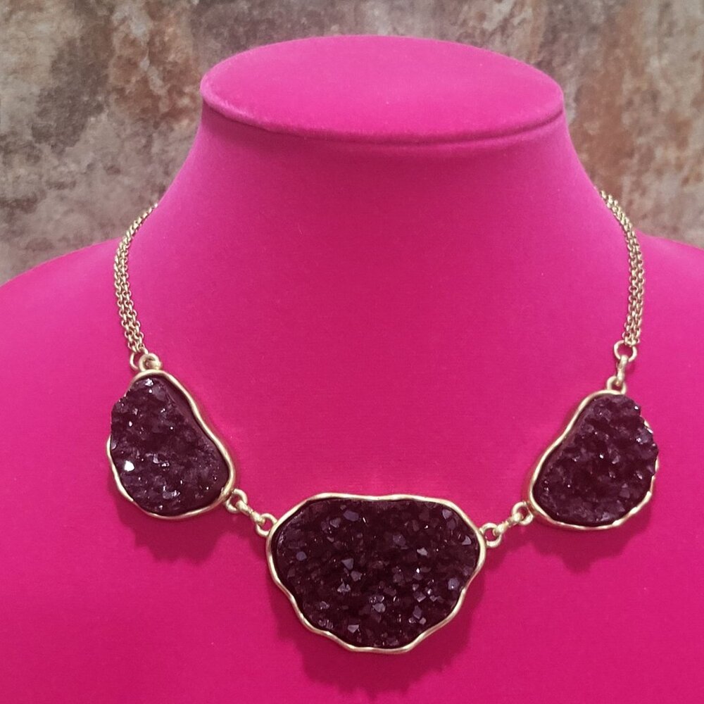 Park Lane Statement Necklace Gold Tone Black Stone Look